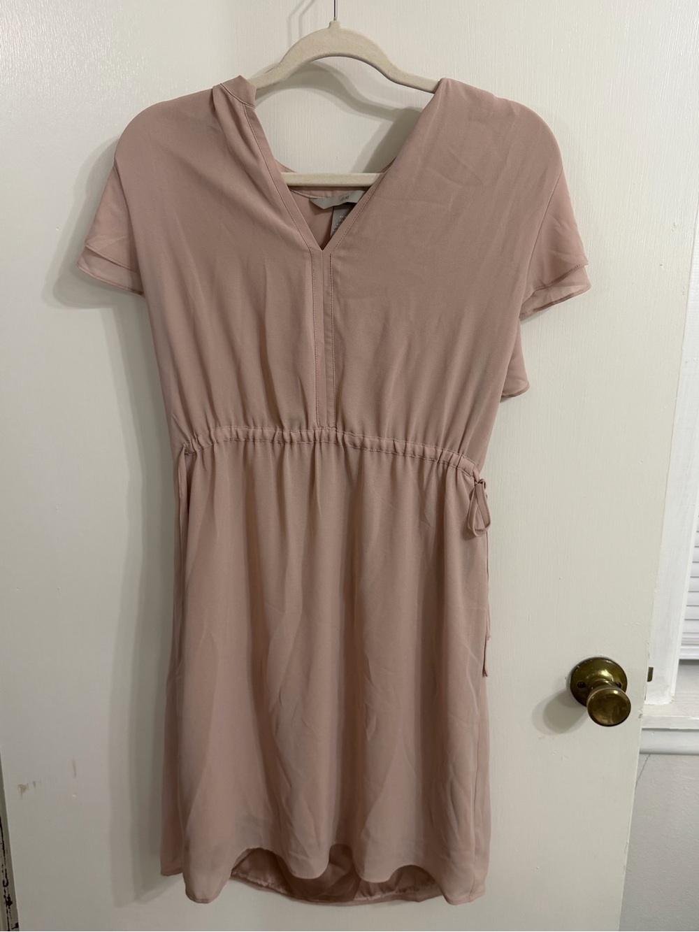 H&M Dusty Rose V-Neck Midi Dress with Drawstring Waist